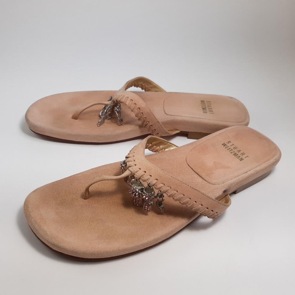 STUART WEITZMAN Pink Suede Thong Charm Sandals 7